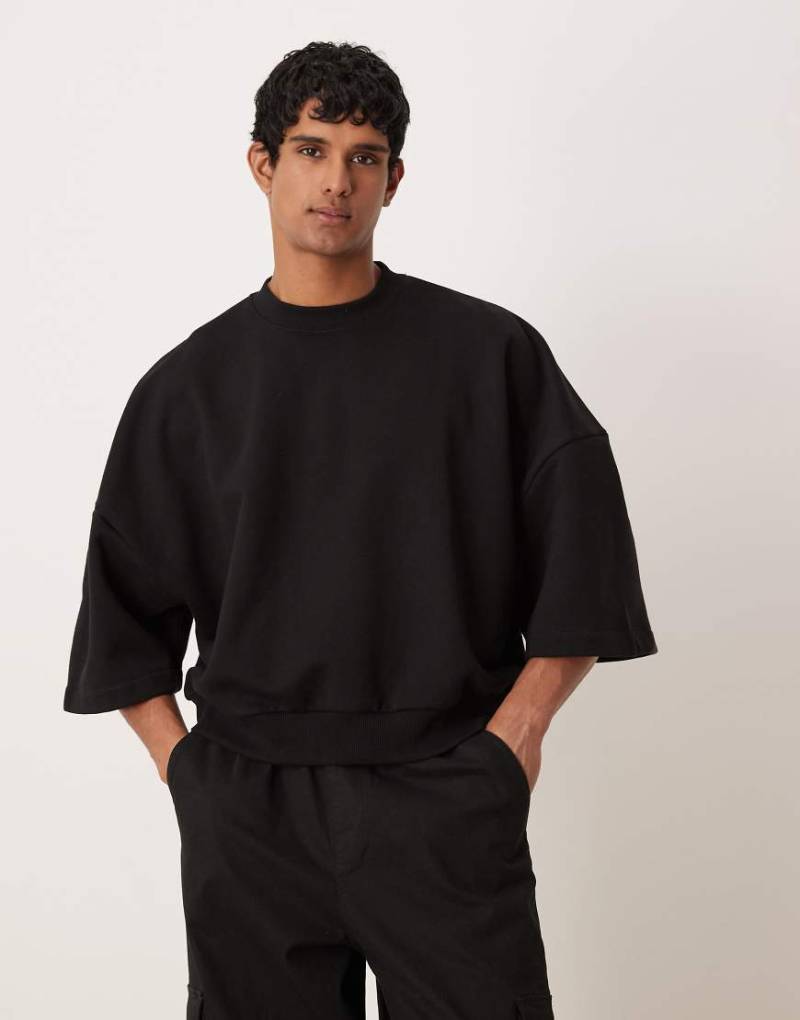 ASOS DESIGN - Premium - Schweres, kurzärmliges Oversize-Sweatshirt in Schwarz von ASOS DESIGN