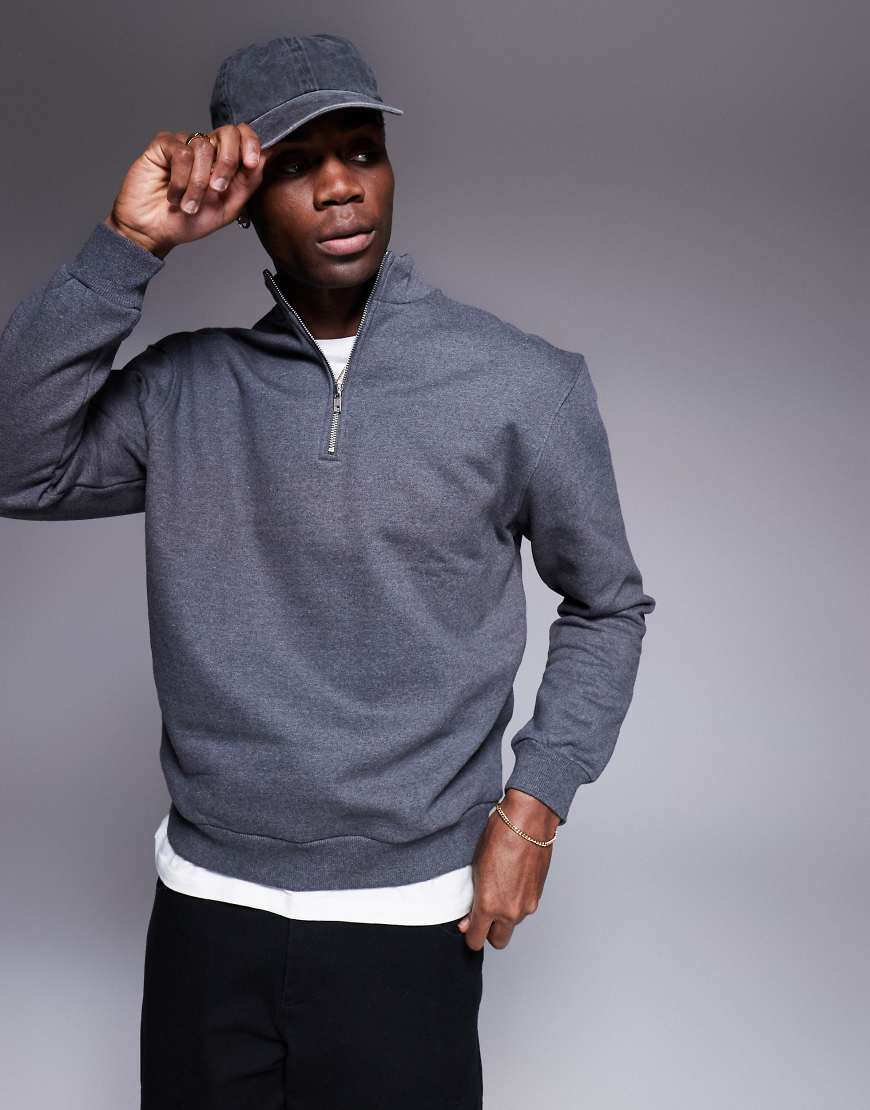 ASOS DESIGN - Premium - Schweres Oversize-Sweatshirt in Beige mit kurzem Reißverschluss, 400 g/m²-Neutral von ASOS DESIGN