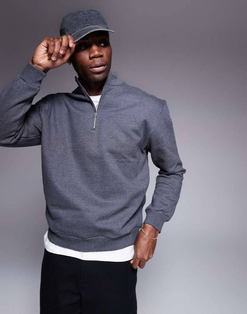 ASOS DESIGN - Premium - Schweres Oversize-Sweatshirt in Beige mit kurzem Reißverschluss, 400 g/m²-Neutral von ASOS DESIGN