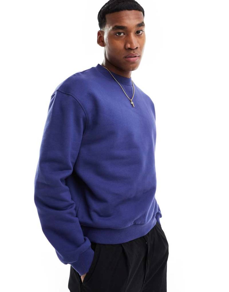 ASOS DESIGN - Premium - Schweres Oversize-Sweatshirt in Blau mit kastigem Schnitt, 400 g/m² von ASOS DESIGN