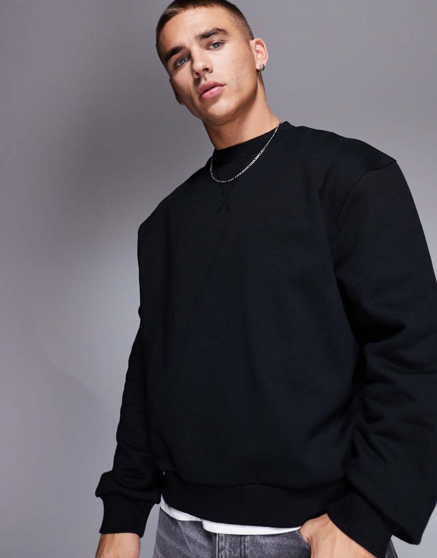 ASOS DESIGN - Premium - Schweres Oversize-Sweatshirt in Schwarz mit kastigem Schnitt, 400 g/m² von ASOS DESIGN