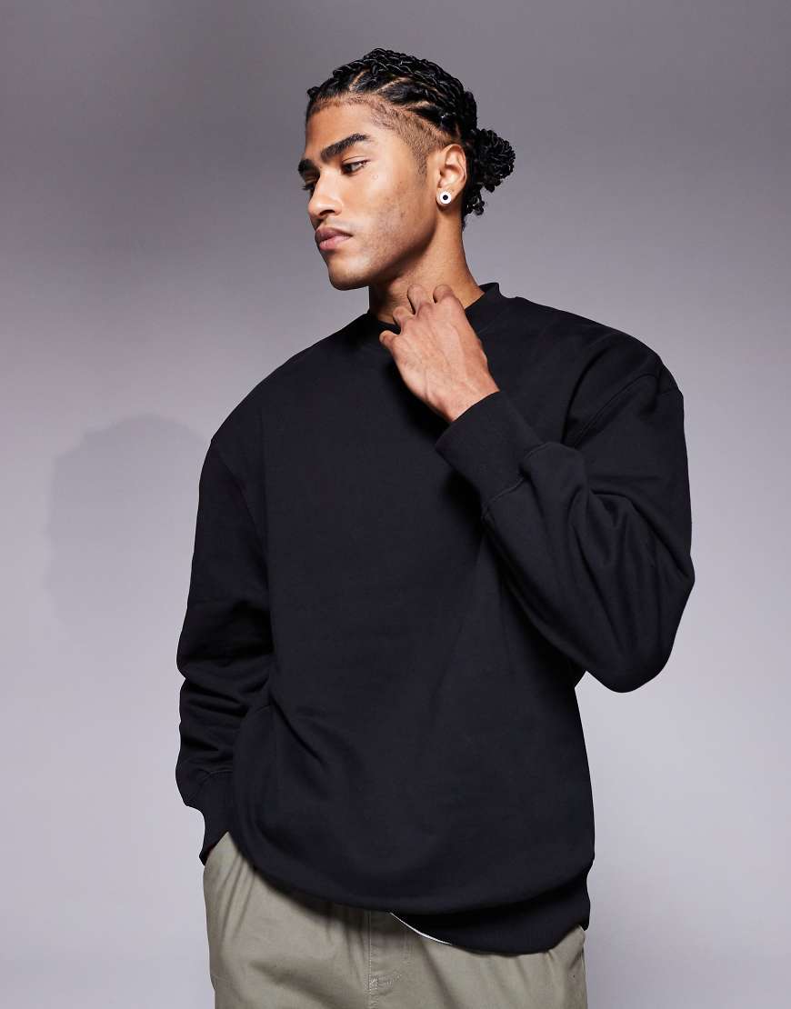 ASOS DESIGN - Premium - Schweres Oversize-Sweatshirt in Schwarz mit längerem Schnitt, 400 g/m²-Grau von ASOS DESIGN
