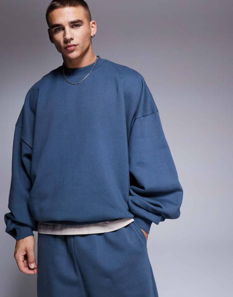 ASOS DESIGN - Premium - Schweres Sweatshirt in verwaschenem Blau mit extremer Oversize-Passform, 400 g/m²-Grau von ASOS DESIGN