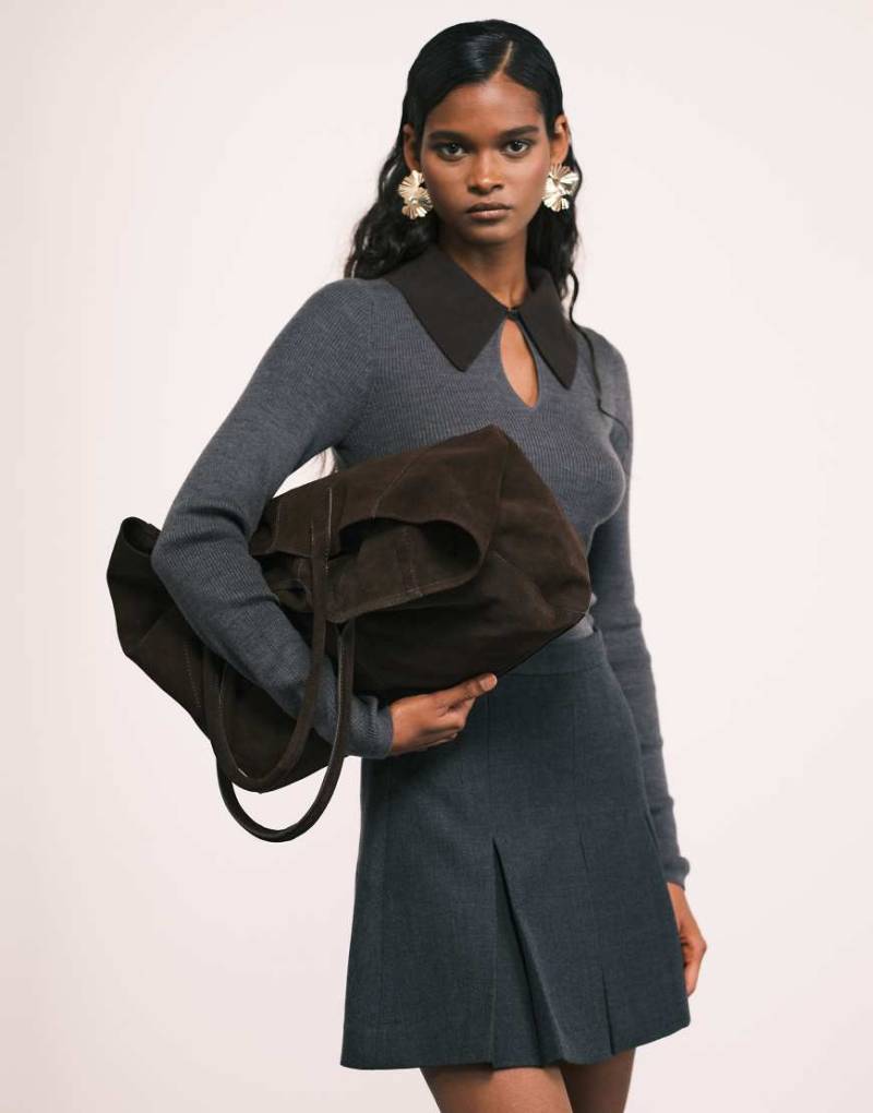 ASOS DESIGN - Premium - Verstärkte Tragetasche aus Wildleder in Schokobraun von ASOS DESIGN