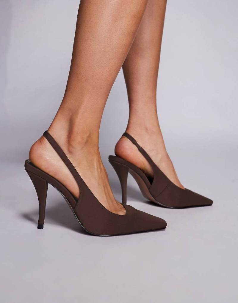 ASOS DESIGN - Proud - Slingback-Schuhe aus Satin in Schokobraun mit hohem Absatz-Brown von ASOS DESIGN