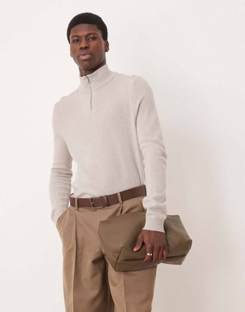 ASOS DESIGN - Strickpullover aus Lammwolle in Hellgrau mit kurzem Reißverschluss von ASOS DESIGN