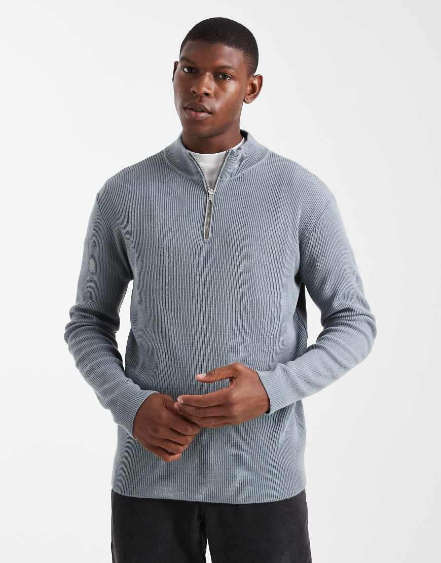ASOS DESIGN - Pullover aus Rippstrick in Grau mit kurzem Reißverschluss von ASOS DESIGN