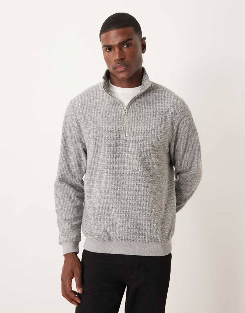 ASOS DESIGN - Pullover aus Wollmix in Grau mit kurzem Reißverschluss von ASOS DESIGN