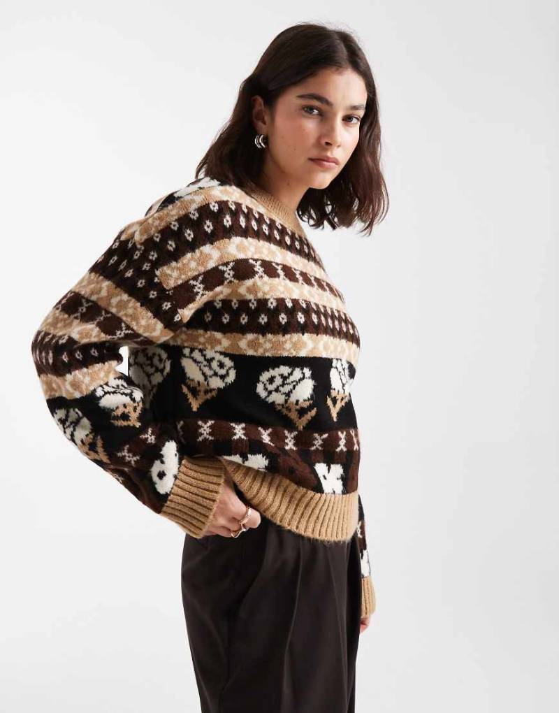 ASOS DESIGN - Pullover in Braun und Buttermilchgelb mit Norwegermuster-Rot ASOS DESIGN - Pullover in Braun und Buttermilchgelb mit Norwegermuster-Rot von ASOS DESIGN