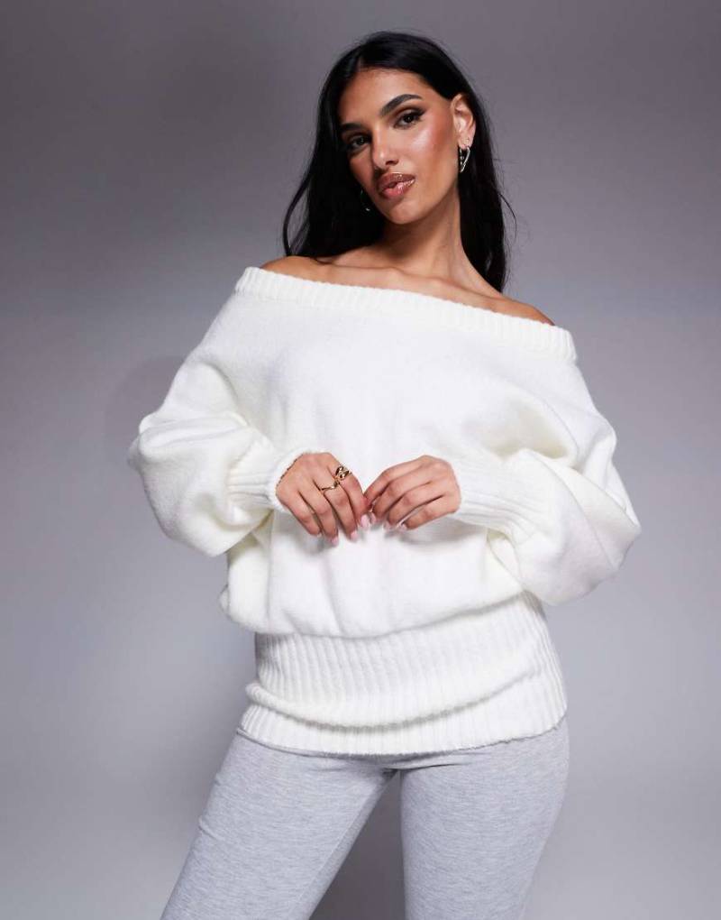 ASOS DESIGN - Pullover in Ecru mit One-Shoulder-Träger und elastischer Taille-Weiß von ASOS DESIGN