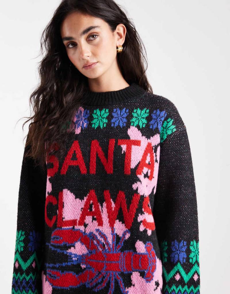 ASOS DESIGN - Pullover in Schwarz mit „Santa Claws"-Schriftzug von ASOS DESIGN