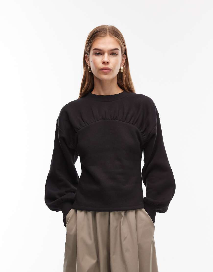 ASOS DESIGN - Pullover in Schwarz mit Korsettdetail in der Taille und Ballonärmeln von ASOS DESIGN