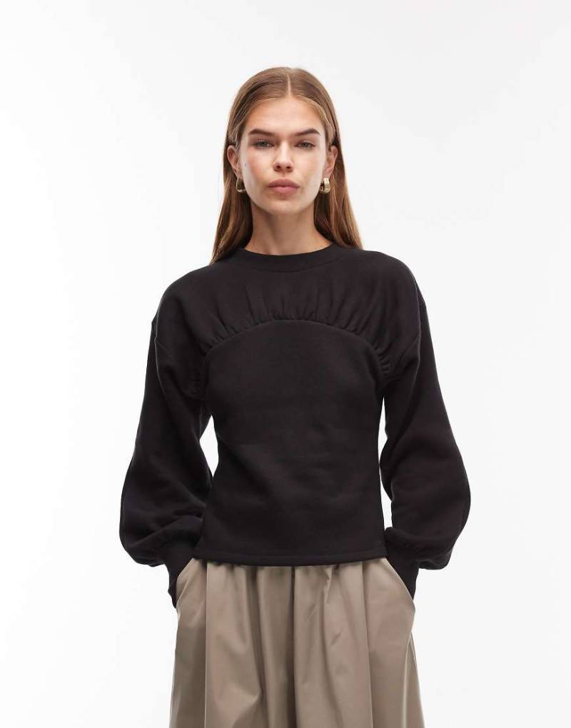 ASOS DESIGN - Pullover in Schwarz mit Korsettdetail in der Taille und Ballonärmeln von ASOS DESIGN