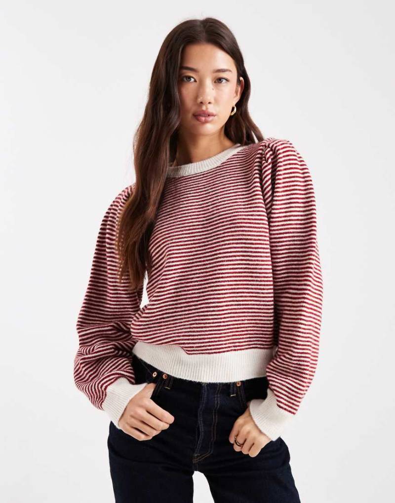 ASOS DESIGN - Pullover mit Puffärmeln und feinen Streifen in Rot und Weiß-Bunt von ASOS DESIGN