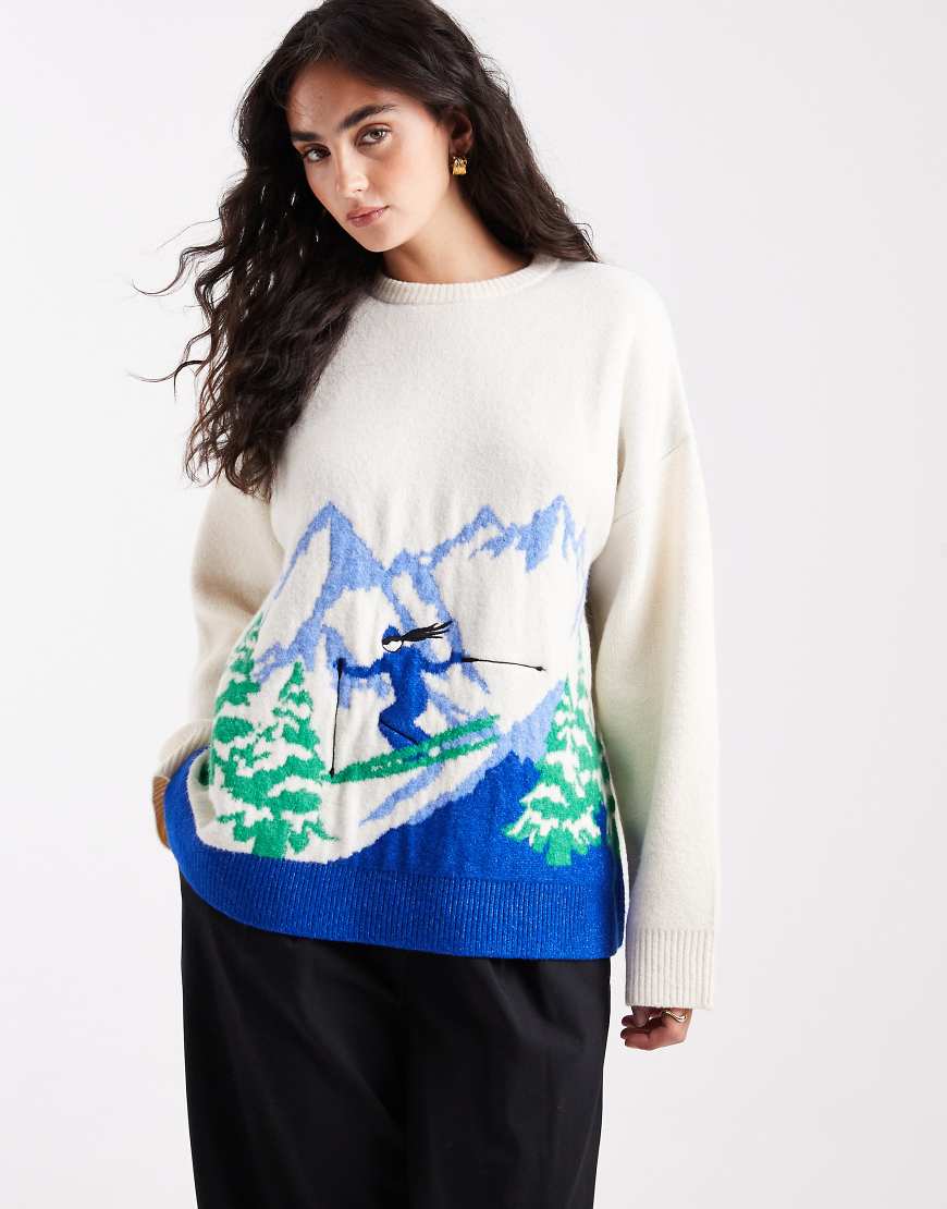ASOS DESIGN - Pullover mit Ski-Landschaftsmotiv-Weiß ASOS DESIGN - Pullover mit Ski-Landschaftsmotiv-Weiß von ASOS DESIGN