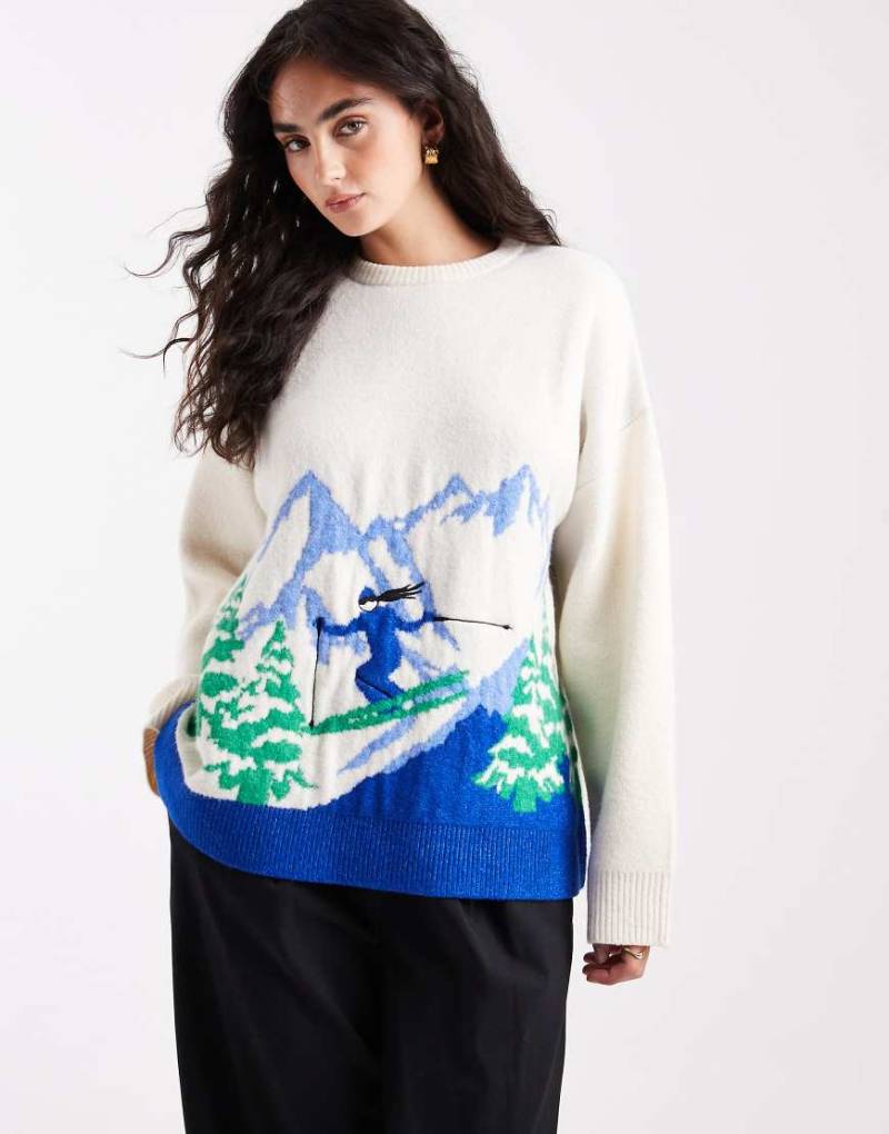 ASOS DESIGN - Pullover mit Ski-Landschaftsmotiv-Weiß ASOS DESIGN - Pullover mit Ski-Landschaftsmotiv-Weiß von ASOS DESIGN