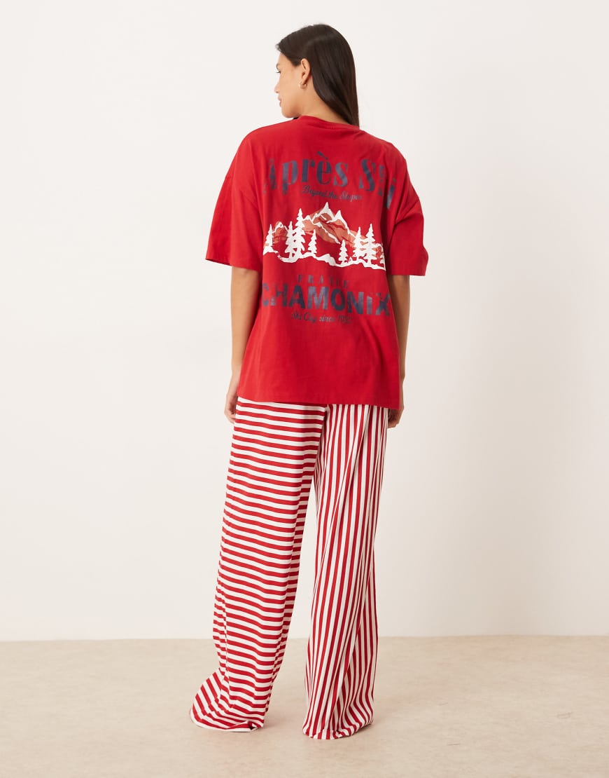 ASOS DESIGN - Pyjama aus Oversize-T-Shirt mit „Après Ski"-Print und Hose mit weitem Bein-Rot ASOS DESIGN - Pyjama aus Oversize-T-Shirt mit „Après Ski"-Print und Hose mit weitem Bein-Rot von ASOS DESIGN
