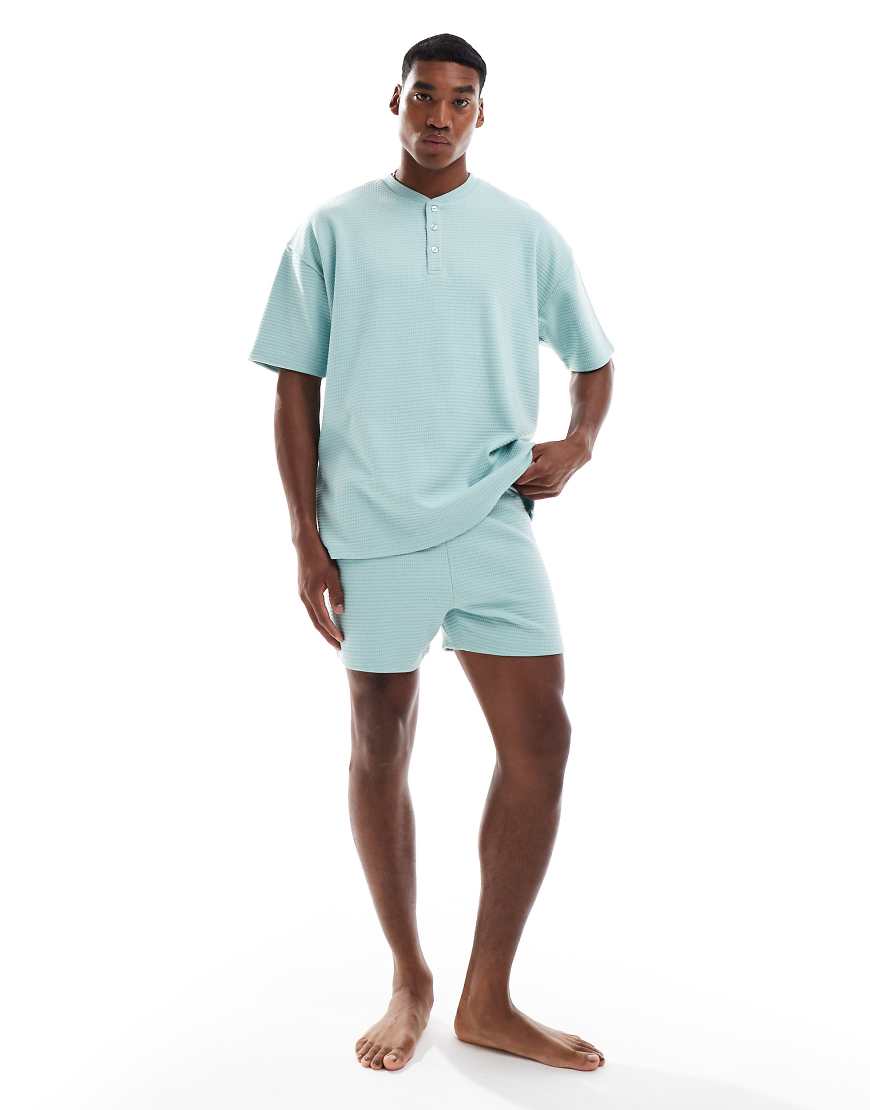 ASOS DESIGN - Pyjama mit Waffelstruktur in Blau von ASOS DESIGN