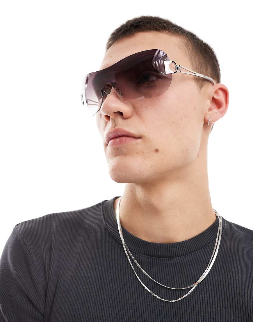 ASOS DESIGN - Rahmenlose Sonnenbrille in Silber mit rosa-grauen Gläsern ASOS DESIGN - Rahmenlose Sonnenbrille in Silber mit rosa-grauen Gläsern von ASOS DESIGN
