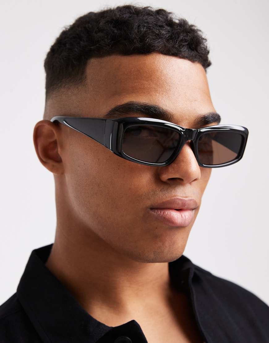 ASOS DESIGN - Rechteckige Sonnenbrille mit schwarzem Gestell und braunen Gläsern von ASOS DESIGN