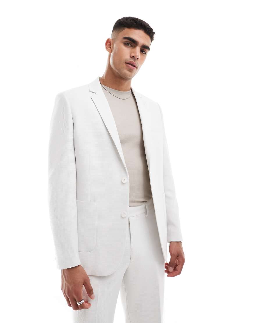 ASOS DESIGN - Regulär geschnittene Anzugjacke in Weiß mit Waffelstruktur von ASOS DESIGN