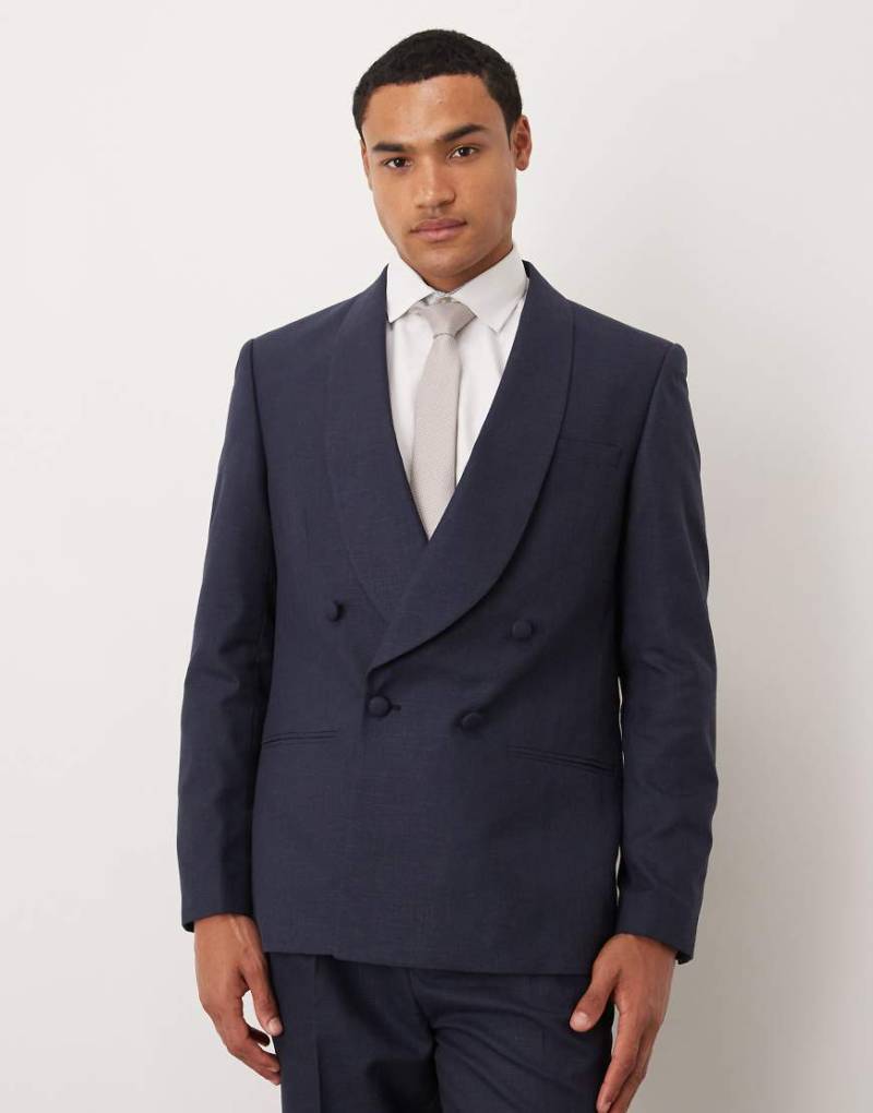 ASOS DESIGN - Regular Fit Anzugjacke aus Baumwoll-Leinenmix in Marineblau von ASOS DESIGN