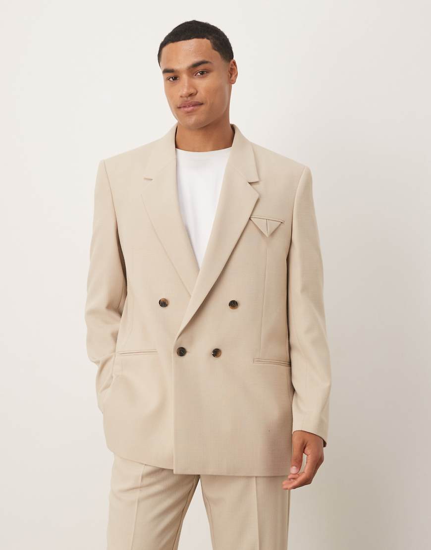 ASOS DESIGN - Regular-Fit-Anzugjacke aus Leinenmix in Steinbeige-Neutral von ASOS DESIGN