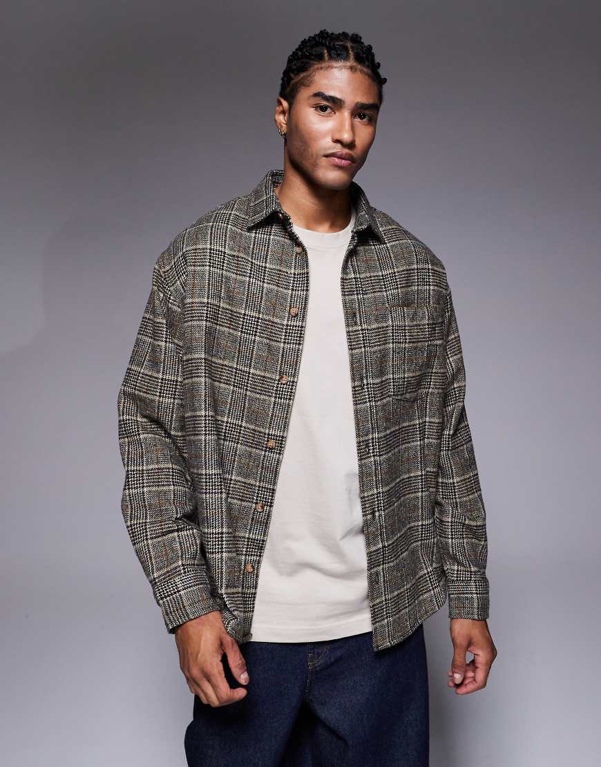 ASOS DESIGN - Regular-Fit-Flanellhemd in Braun kariert-Grau von ASOS DESIGN