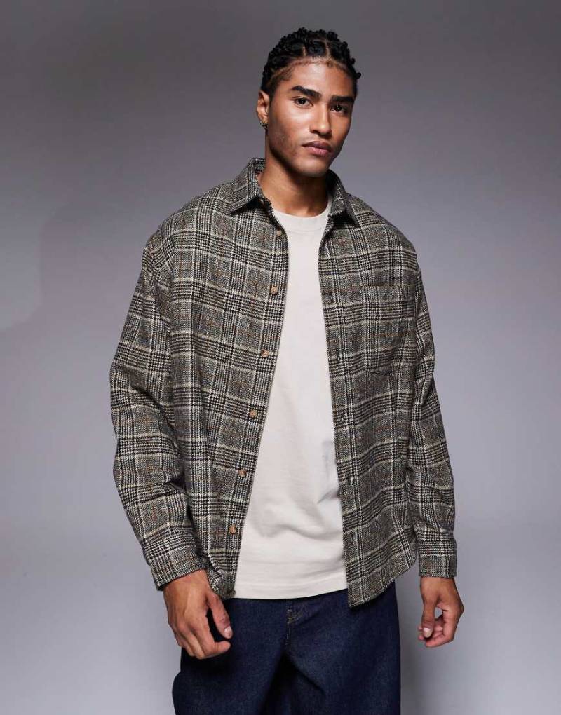 ASOS DESIGN - Regular-Fit-Flanellhemd in Braun kariert-Grau von ASOS DESIGN