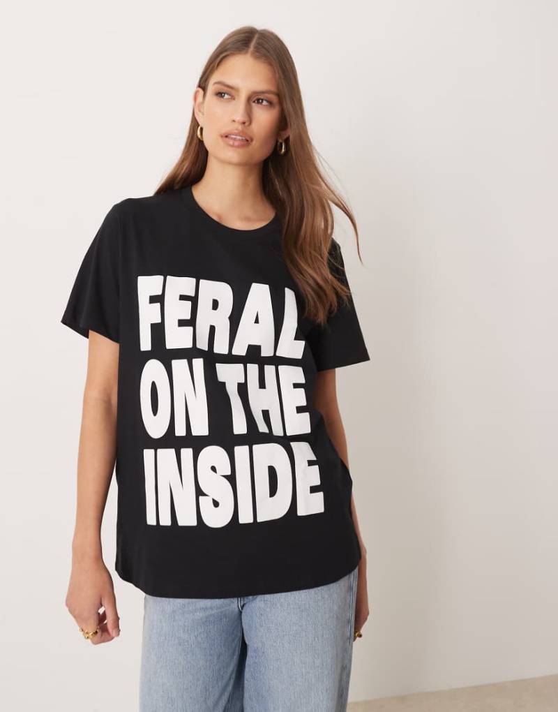 ASOS DESIGN - Regular-Fit-T-Shirt in Schwarz mit „Feral"-Schriftzug von ASOS DESIGN