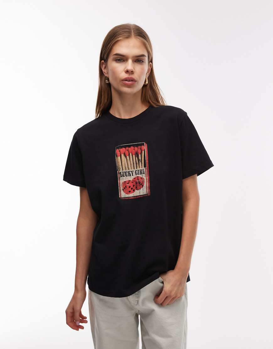 ASOS DESIGN - Regular-Fit-T-Shirt in Schwarz mit Streichholzschachtel-Würfel-Grafik von ASOS DESIGN