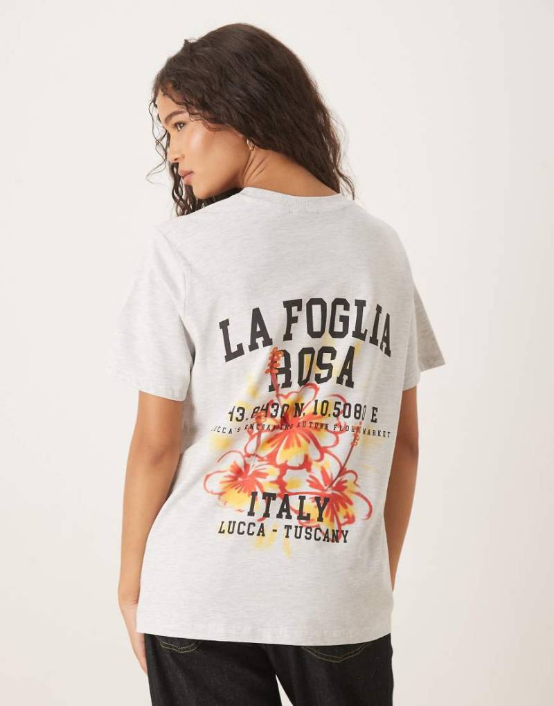ASOS DESIGN - Regular-Fit-T-Shirt in meliertem Eisgrau mit „Italy"-Blumenprint von ASOS DESIGN