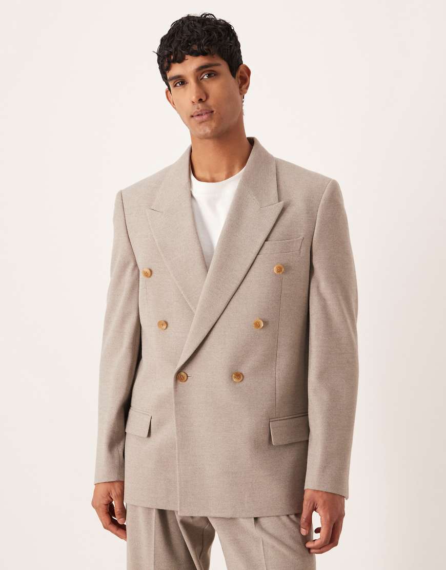 ASOS DESIGN - Relaxed-Fit-Anzugjacke aus Flanell in Beige mit eckiger Schulterpartie-Neutral von ASOS DESIGN