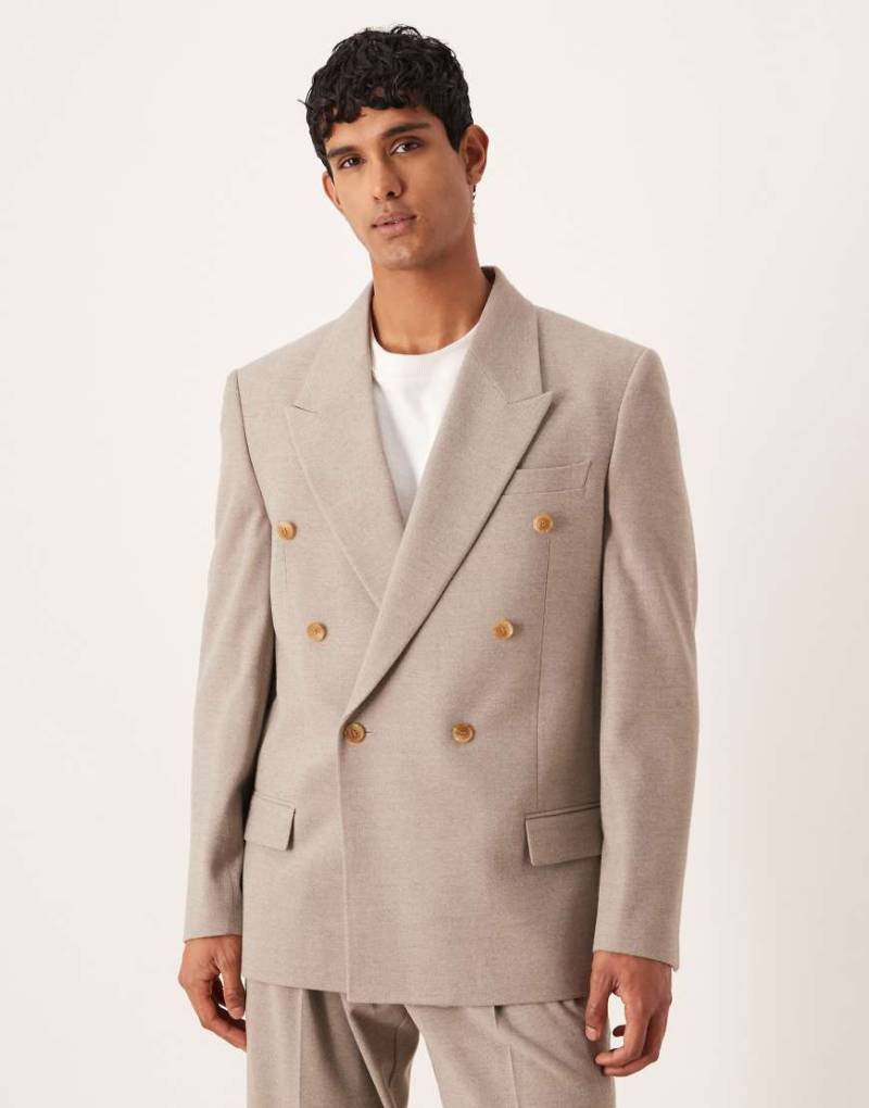ASOS DESIGN - Relaxed-Fit-Anzugjacke aus Flanell in Beige mit eckiger Schulterpartie-Neutral von ASOS DESIGN