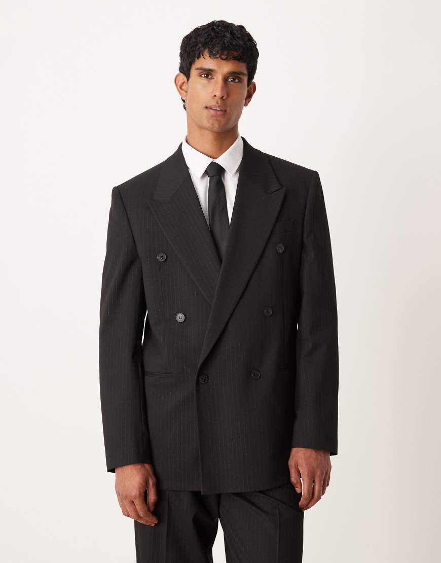 ASOS DESIGN - Relaxed-Fit-Anzugjacke in Metallic-Schwarz mit Nadelstreifen von ASOS DESIGN