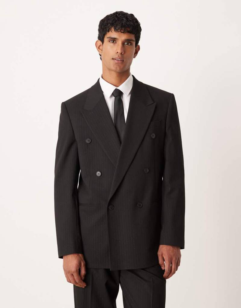 ASOS DESIGN - Relaxed-Fit-Anzugjacke in Metallic-Schwarz mit Nadelstreifen von ASOS DESIGN