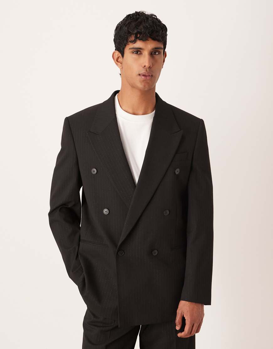 ASOS DESIGN - Relaxed-Fit-Anzugjacke in Metallic-Schwarz mit Nadelstreifen von ASOS DESIGN