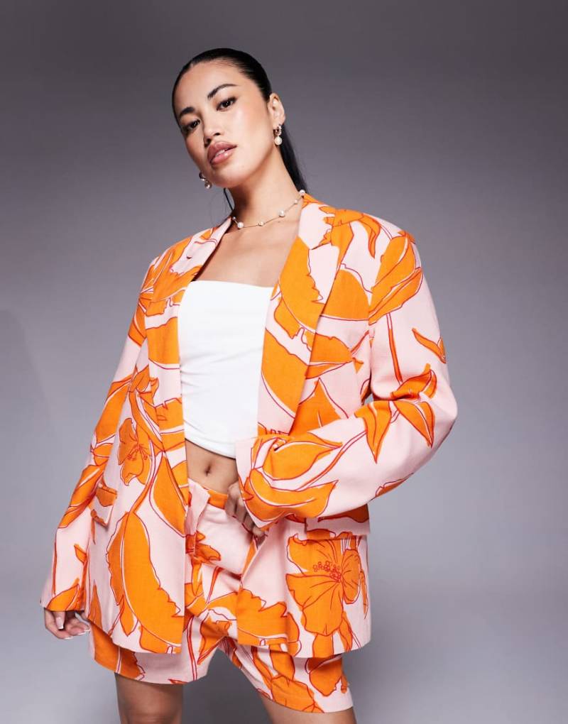 ASOS DESIGN - Relaxed-Fit-Blazer mit Leinenanteil und Palmenmuster, Kombiteil-Bunt von ASOS DESIGN