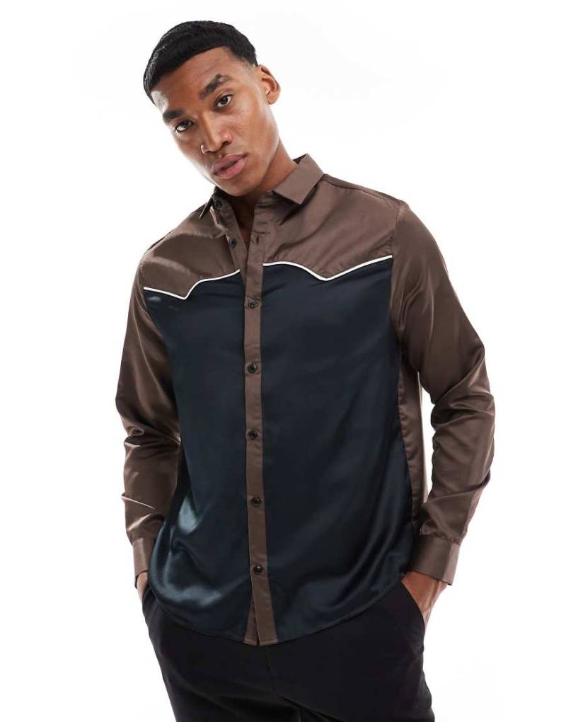 ASOS DESIGN - Relaxed-Fit-Hemd in Schwarz mit Bahnen-Design im Westernstil von ASOS DESIGN