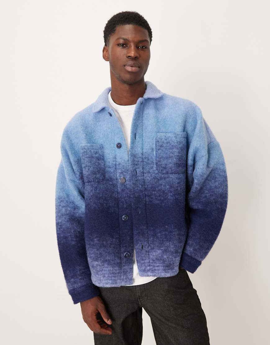 ASOS DESIGN - Relaxed-Fit-Hemdjacke in Blau mit Woll-Optik und überschnittenen Schultern von ASOS DESIGN