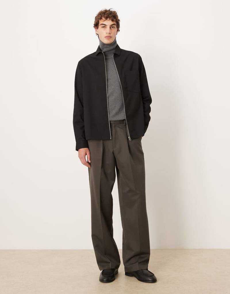 ASOS DESIGN - Relaxed-Fit-Hemdjacke in Schwarz mit durchgehendem Reißverschluss von ASOS DESIGN