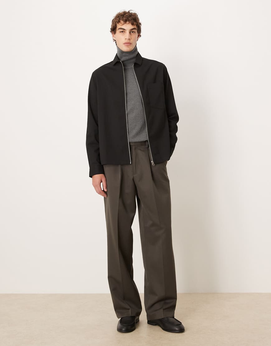ASOS DESIGN - Relaxed-Fit-Hemdjacke in Schwarz mit durchgehendem Reißverschluss von ASOS DESIGN