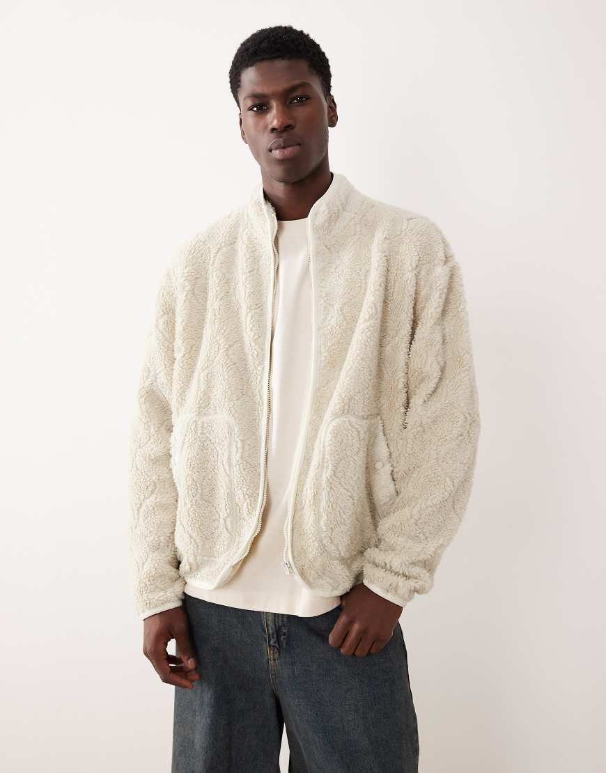 ASOS DESIGN - Relaxed-Fit-Jacke aus Teddyfell in Beige mit Reißverschluss-Neutral von ASOS DESIGN