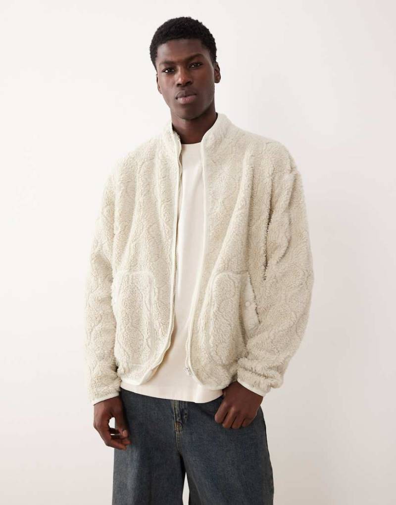 ASOS DESIGN - Relaxed-Fit-Jacke aus Teddyfell in Beige mit Reißverschluss-Neutral von ASOS DESIGN