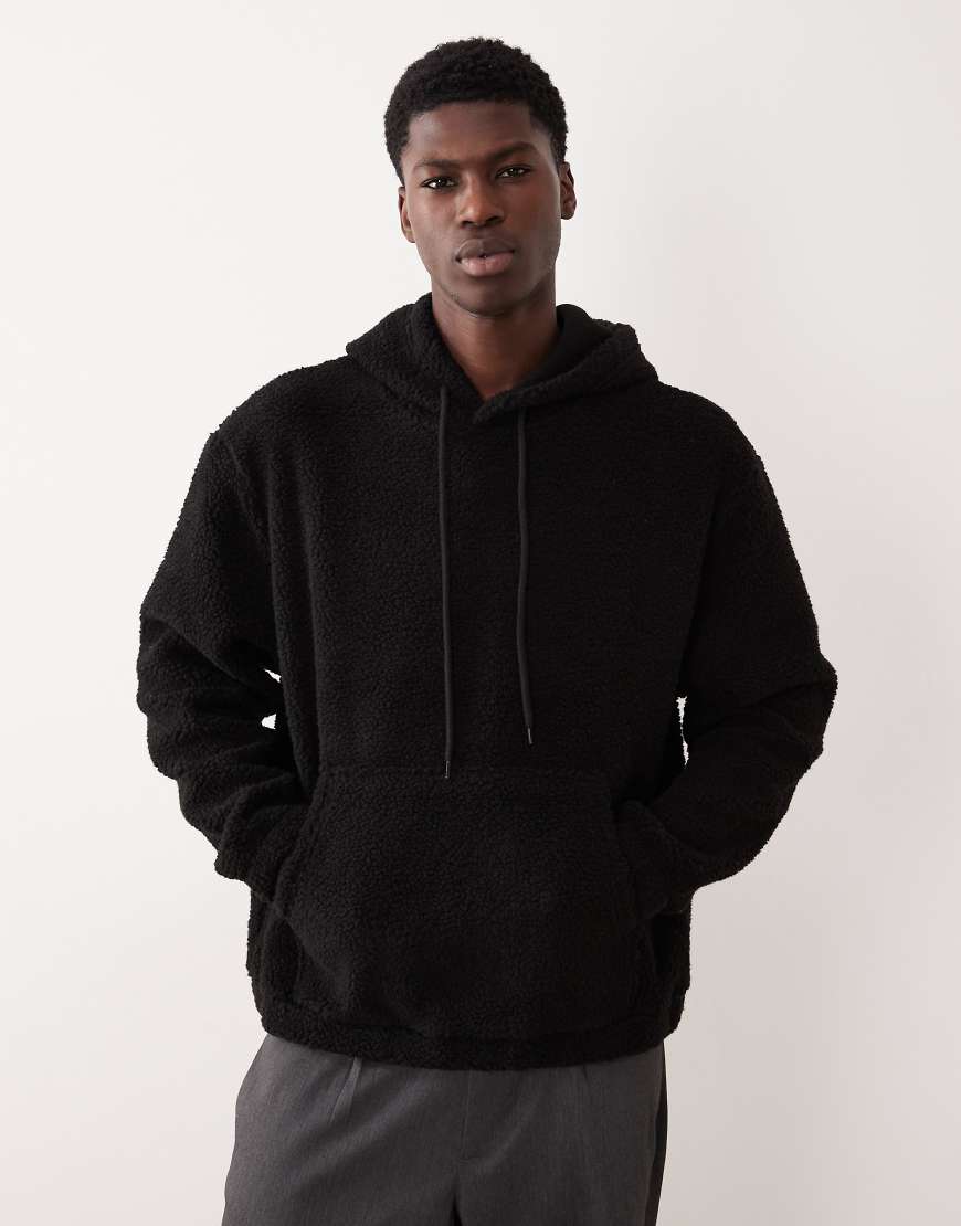 ASOS DESIGN - Relaxed-Fit-Kapuzenpullover aus Teddyfell in Schwarz von ASOS DESIGN