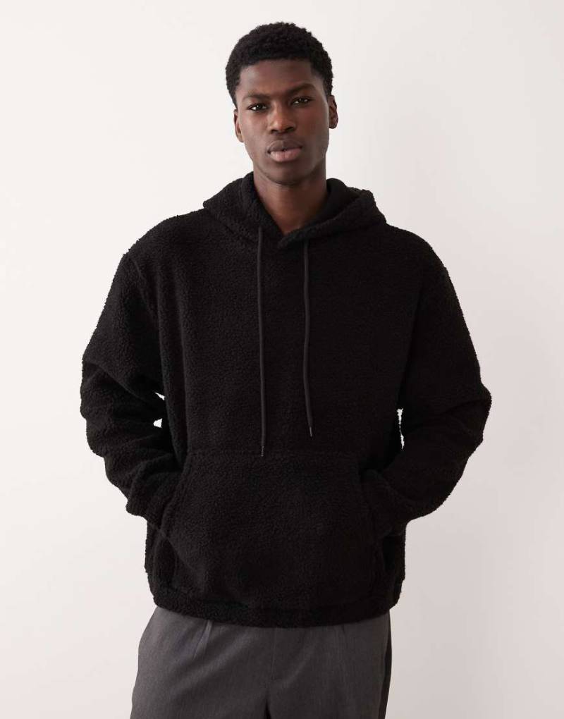 ASOS DESIGN - Relaxed-Fit-Kapuzenpullover aus Teddyfell in Schwarz von ASOS DESIGN