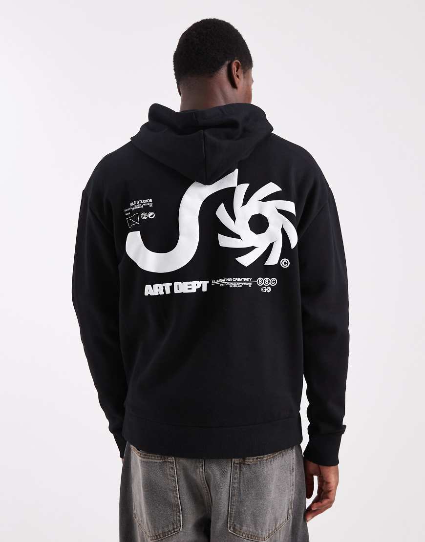 ASOS DESIGN - Relaxed-Fit-Kapuzenpullover in Schwarz mit Logo-Schaumprint von ASOS DESIGN