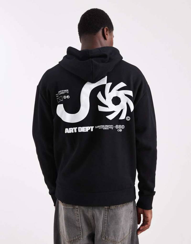 ASOS DESIGN - Relaxed-Fit-Kapuzenpullover in Schwarz mit Logo-Schaumprint von ASOS DESIGN