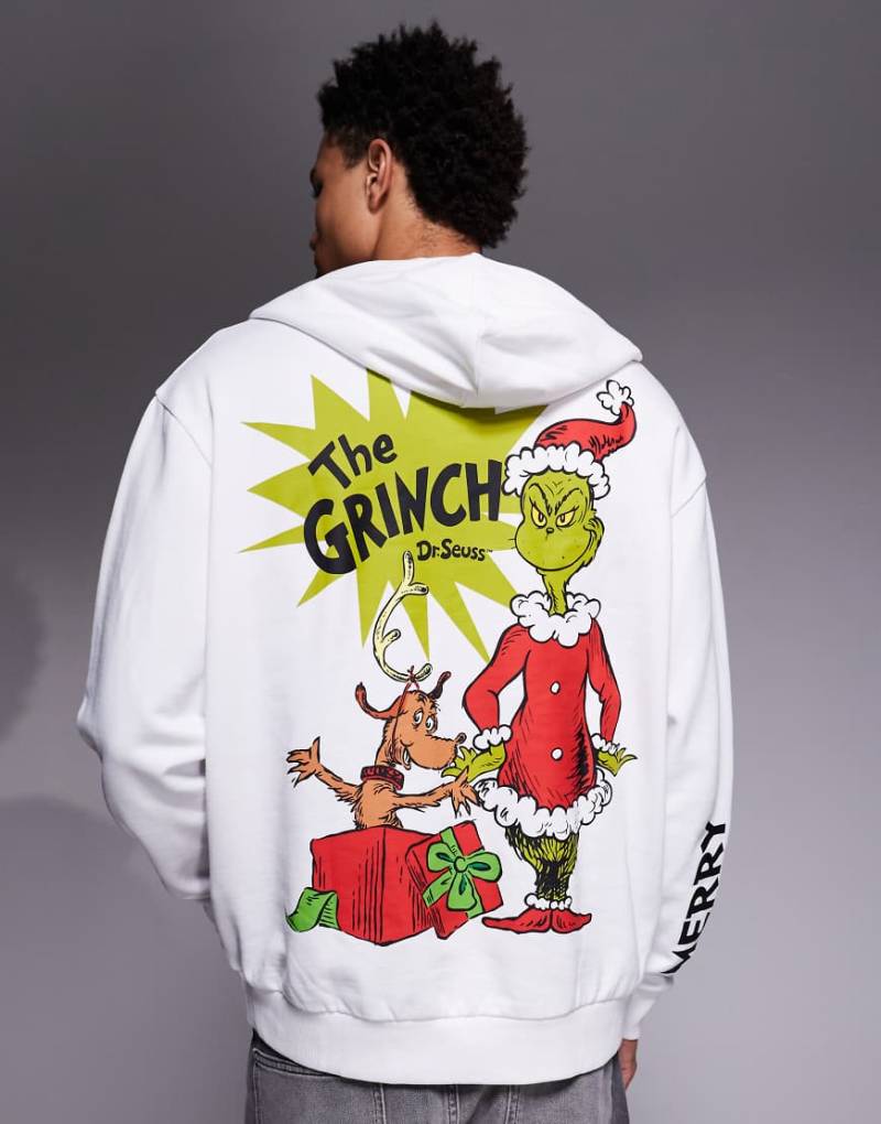 ASOS DESIGN - Relaxed-Fit-Kapuzenpullover in Weiß mit Grinch-Print von ASOS DESIGN