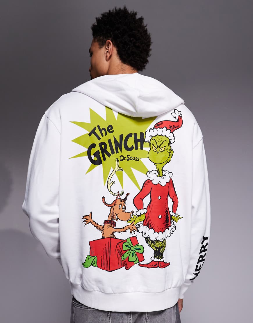 ASOS DESIGN - Relaxed-Fit-Kapuzenpullover in Weiß mit Grinch-Print von ASOS DESIGN